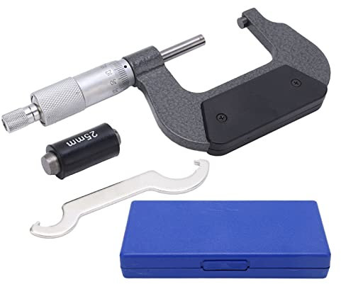 Tissting Bügelmessschraube 25–50mm Mikrometer Metrisch 0,01mm Genauigkeit Mikrometer Messschieber Tragbar Aluminiumlegierung Mikrometerschieber