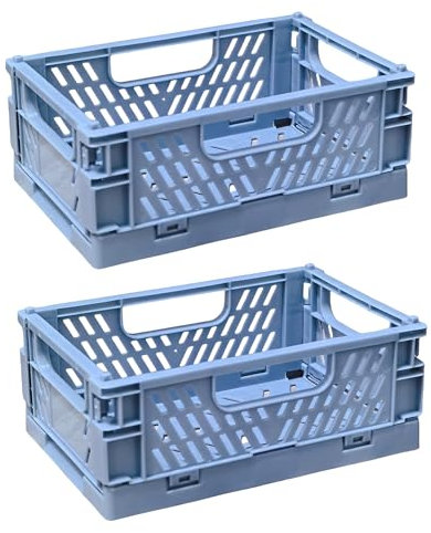 EURXLQ Cesto portooggetti pieghevole, in plastica, impilabile, per cucina e camera da letto (blu, 15×10×6 cm, 2 pezzi)