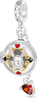 GNOCE Breloque Alice au pays des merveilles en argent sterling S925 pour femme, épouse, Saint-Valentin, fête des mères, 4.5 mm, Argent sterling, Zircone cubique créé