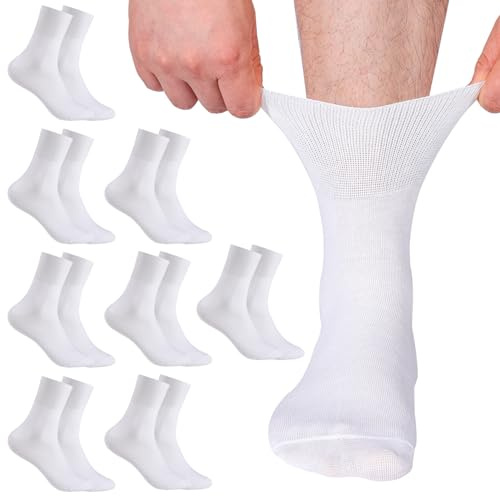 8 pares de calcetines para diabéticos para hombre, de algodón, elásticos, extra anchos, holgados, calcetines suaves para piernas hinchadas y diabéticos, blanco, Taille unique
