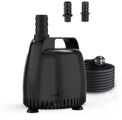 Hygger Bomba de Agua Sumergible, 3500L/H, Bomba de Agua Pequeña para Fuente, Acuario y más, Negro, con 2 Boquillas