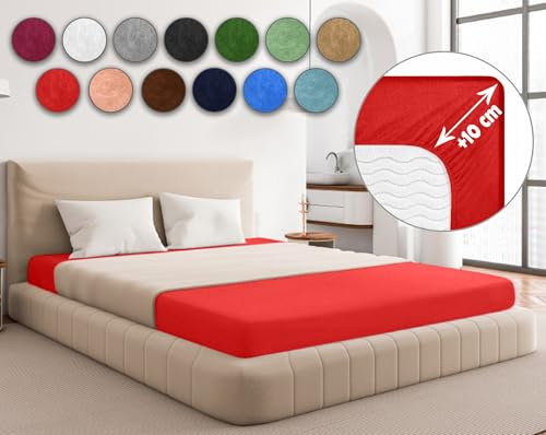 Sesto Senso Spannbettlaken 180x200cm Rot für Topper Frottee mit Gummizug 100% Baumwolle