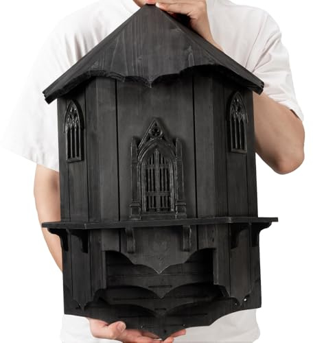 VIREESR Casas de murciélago de madera extra grandes para exteriores, caja de cuatro cámaras perfectamente diseñada para atraer murciélagos, duradera y fácil de colgar (casa de murciélagos, XL, negro)