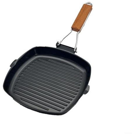 HEBEOT Poêle à Griller Induction Ondulé Poêle Grill Portable, Anti-Brûlure Pliable, Poêle à Steak à Double Bouche Pour Les Cuisinières à Gaz Et à Induction (24 Cm)