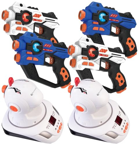 Playtastic Spielzeug-Waffe: Lasertag-Set mit 4 Pistolen & 2 Ziel-Projektoren, Licht- & Ton-Effekte (Lasertag für Kinder mit Projektion, Ausrüstungen für Zuhause, Geburtstag)