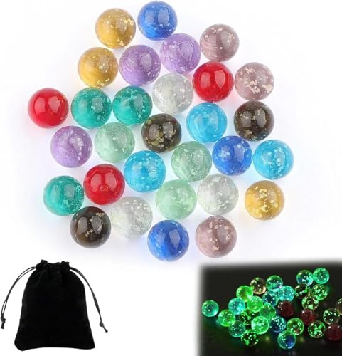 LongZYU Canicas luminosas 1,6 cm, 30 unidades, luces en la oscuridad, juego de pista de mármol colorido, decoración DIY