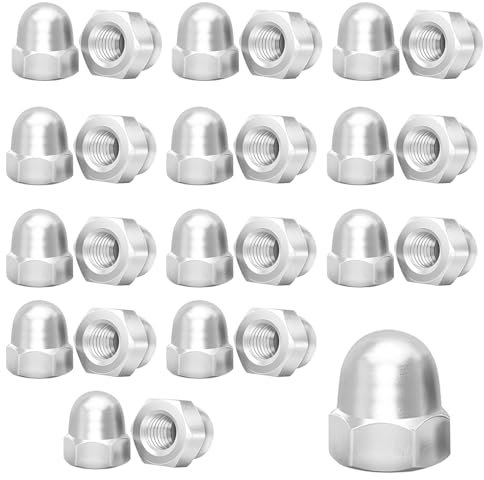 Hutmuttern M10 Edelstahl, 25 Stück Hutmutter Hohe Form Kappenmuttern Rostfrei Sechskant Hutmuttern für Schrauben Gewindestangen Gewindebolzen (Silber)