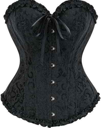 AMateschitz Femme Corset Gainant Poitrine Complète Bustier Corsage Top Gothique Bustier Corset à Lacets Impression Florale Vintage Fermeture Devant Shaper de Corps Corset Sous-Poitrine Blanc, Noir