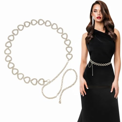 Zasjon Cinturón de Cadena para Mujer de Plata, Brillantes Cadena de Cintura de Metal Fino, Ajustable Cinturón de Cintura Estilo Occidental para Vestidos y Jeans