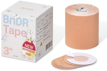 Extra bred kinesiologitejp med bröstvårtskydd, brösttejp för transpersoner FTM, 5 m (Beige, 7,6 cm)