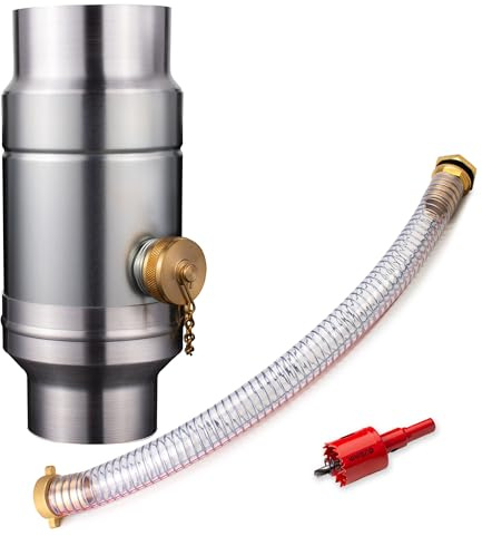 IGarden Collecteur d'eau de pluie de 87 mm avec raccord de tuyau et de tonneau de 45 cm pour le tuyau de descente, tôle d'acier galvanisée + collecteur d'eau en aluminium, construction à double paroi