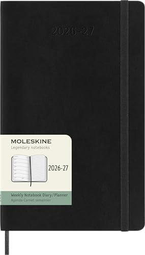 Moleskine Agenda semanal 2026 2027-18 meses con espacio para notas, tapa suave y cierre elástico, color negro, tamaño grande 13 x 21 cm