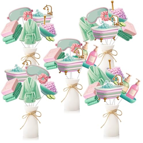 24Pcs Spa Party Decors for Women Girls | Double-Sided Spa Theme Table Centerpieces for Relaxing Party Vibes–Bubble Bath, Robe, Soap Cutouts for Birthday Bachelorette Bridal Shower Girls Night Party