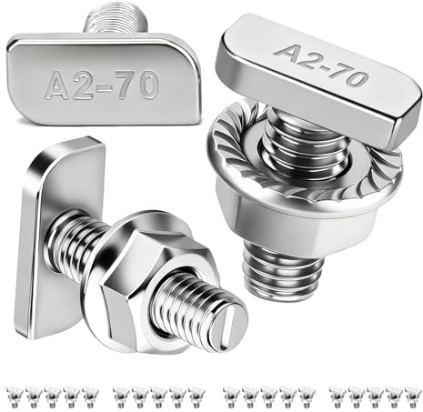 PDKKFF Set med 20 st hammarhuvudsskruvar, M8 x 30 mm, rostfritt stål A2-70, T-skruvset med flänsmuttrar för solcellsmonteringsskenor, PV, solcellssystem, växthus och aluminiumprofiler