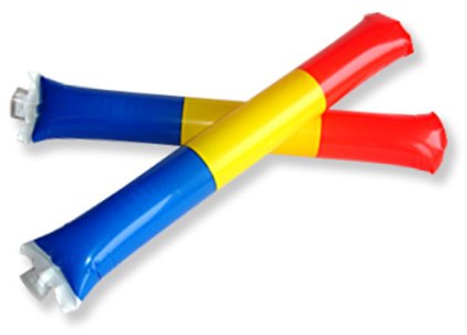 1 Paar (2 Stück) Airsticks / Klatschstangen / Lärmschläger RUMÄNIEN - rot gelb blau (Lärm-Schläger - Applaus-Schlauch - Bäng Bäng / BängBäng - Pong Pong / PongPong)