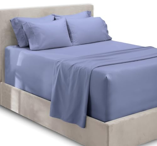Hearth & Harbor Fits Mattress up to 21, Double Brushed Bedding Sheets & Pillowcases, Microfiber, Steel Blue, King