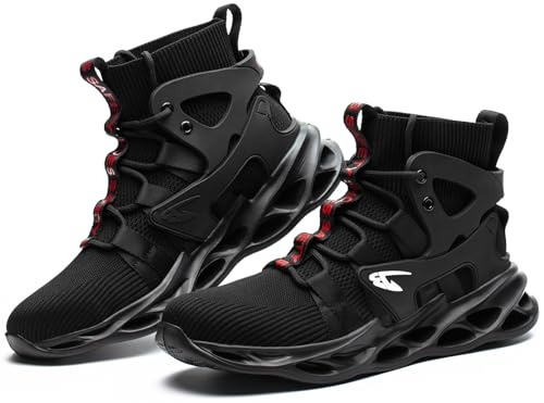ORISTACO Work Safety Steel Toe Boots, Lightweight Breathable Industrial Construction Boots, High Cut 799 Black 45