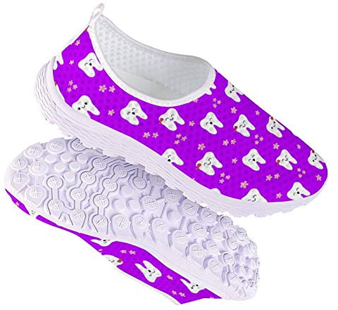 HUGS IDEA Dentist Purple Ultra Light Memory Foam Mesh Sneaker Breathable Slip On Lightweight Sports Athletic Running Shoe UK 2.5