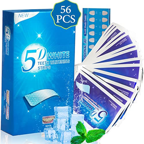 5D Bande Blanchiment Dentaire Puissant, Non-sensible White Bandes Blanchissantes Dents, Teeth Whitening Strips à Adhérence Unique, Avec Facteurs de blanchiment, 56 pièces pour 28 jours, Saveur menthe