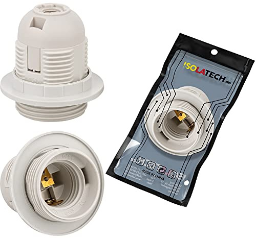 ISOLATECH 1pc Douille E27 En Plastique Avec 2 Anneaux Max.250V/4A | Pour LED Et Lampes Éco, 2 Anneaux Pour Abat-Jour, Salle De Bains, Support Encastré, Pour Ampoules