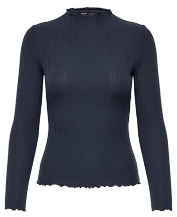 Only Camiseta de Manga Larga para Mujer con Cuello Alto., Azul ombrado. Detalles: Jaspeado, XS