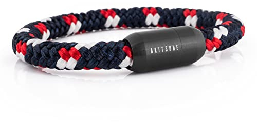 Akitsune Portus segelrep armband | magnetisk kapselstängning armsmycken kvinnor ankare män maritim – svart, 20 cm, Nylon