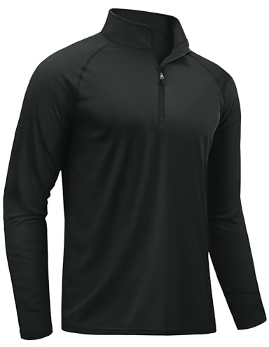 TACVASEN Camiseta Deportiva Manga Larga Hombre UV Protección Media Cremallera Transpirable Secado Rápido Camiseta Entrenamiento Surf Verano Negro M