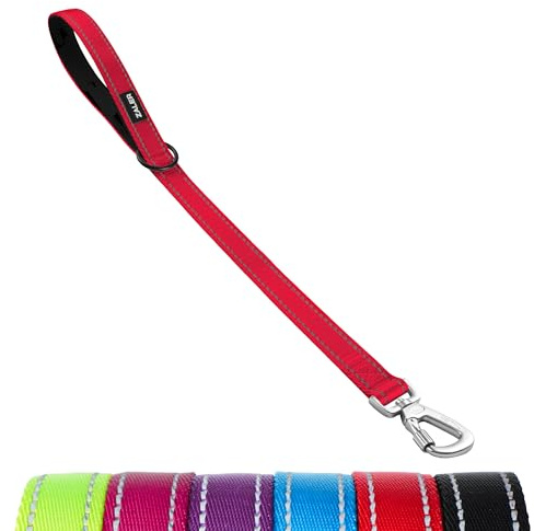 ZALER Short Dog Leash 2 ft, 24 Inches Traffic Leashes for Dogs, Nylon Reflective Dog Lead with Padded Handle, Heavy Duty Pet Leash with Carabiner Clip for Large and Medium Dogs (24 Red)