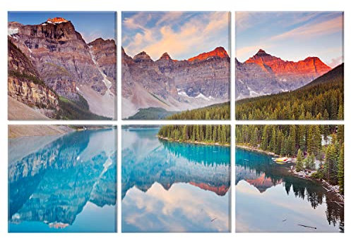 Paneles acústicos Art, paquete 6 pinturas arte pared grandes autoadhesivas para decoración paredes, paneles absorbentes sonido para estudio grabación, sala estar, 183 x 122 cm (El lago de la mora)