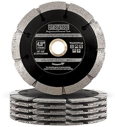 DT DIATOOL Hoja de punta de sándwich 4 1 2 pulgadas de mortero rastrillo de grietas Chaser doble hoja de diamante 7 8 '' 5 8'' Arbor para eliminación de mortero, reparación de superficies de asfalto
