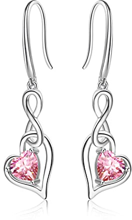 Örhängen Infinity Dam Födelsestenar - Qings 925 Sterling Silver Infinity Symbol Hjärta Örhänge Zirkon Hänge Birthstone Smycken Födelsedagspresent Jul till Mamma Flicka, Sterlingsilver, Kubisk zirkonia