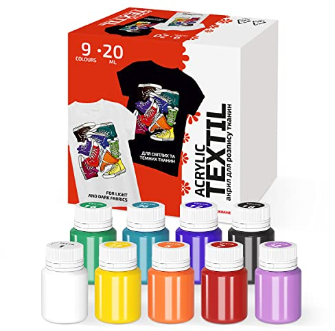 7 Artists Textilfarbe Waschmaschinenfest - 9 Stoffmalfarben Waschfest x 20 ml - Stoff Farbe für Kleidung, Schuhe, Jeans, Taschen, T Shirt Bemalen