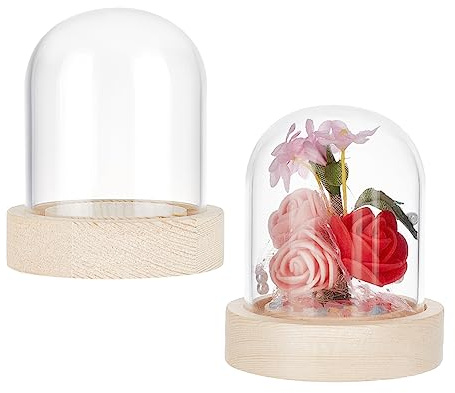NBEADS 2 Set Cupola di Vetro, Vetrina Trasparente con Base in Legno Massiccio per San Decorazioni Floreali Artigianato Display Decorazione Domestica, 6,15cm Diametro, 7,1cm Altezza