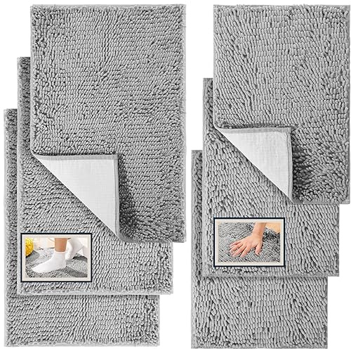 Drydiet Juego de 6 tapetes de baño de felpilla antideslizantes, alfombras de baño de felpa suave, absorbentes, alfombras de baño y alfombras de ducha peludas, lavables a máquina, para suelo, 32 x 20