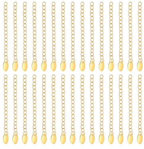 UNICRAFTALE 30pcs Extension de Chaîne Gourmette avec Breloques Ovales Chaînes D'Extrémité de 58~68mm Placage Sous Vide Chaînes Dorées Extension de Chaîne Acier Inoxydable D'Extension de Collier Chaîne
