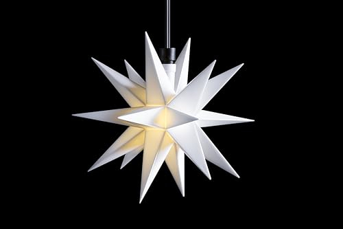 DecoTrend GmbH | Sterntaler Dekostern | Weihnachtsstern Kunststoff | 18-Zacker | mit Timer | Weiß | 16cm | Außen | LED | Batterie