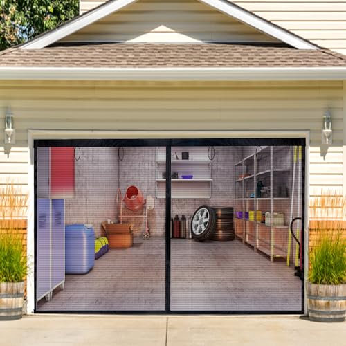 Garagentorschutz für 1 Auto, 2,9 x 2,1 m, robustes Garagen-Netz mit Magneten, einziehbares Garagennetz, magnetisch, Doppelgarage mit 4 Umreifungsbändern