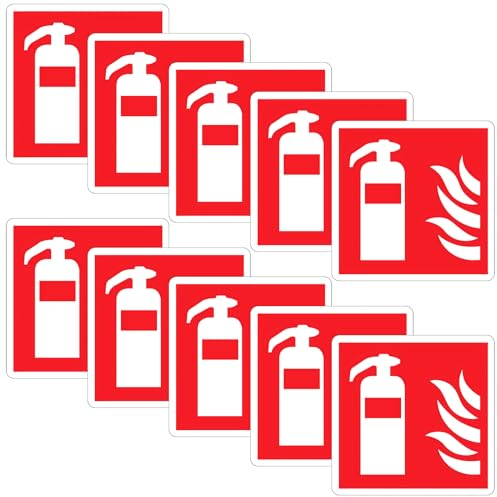 SRTSTR 10Pcs Panneau Extincteur 10x10cm PVC Autocollant Extincteur Auto-adhésif Signalétique Extincteur Résistant à l'eau, DIN EN ISO 7010 à la Poussière et Aux UV pour Usage Extérieur ou Intérieur