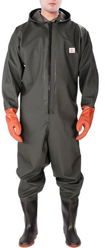 Wansiman Pesca Waders con Cappello,Corpo Intero Trampolieri con Stivali,Scafandro,Impermeabile,Traspirante,Unisex,Uomo e Donna,per Amanti Pesca,Caccia,Giardinaggio,Pescator,Sport all'Aria Aperta