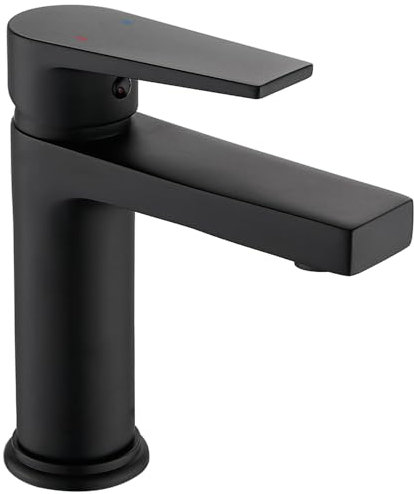 PORUGE Waschtischmischer, Klassischer Einhebelmischer, Massiv Messing, Universalanschluss, Sprühbeschichtung Badarmatur mit Warm/Kaltwasser, Kratzfeste Waschtisch Armatur für Einlochspüle (Schwarz)