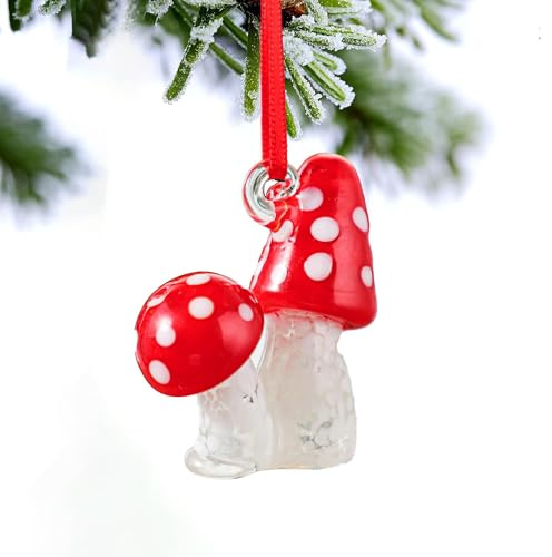HDCRYSTALGIFTS Crystal Christmas Mushroom Figurine Gifts for Women Mum Men Crystal Glass Christmas Mushroom Ornaments Collection Paperweight Crystal Lovers Home Table Centerpiece Deco