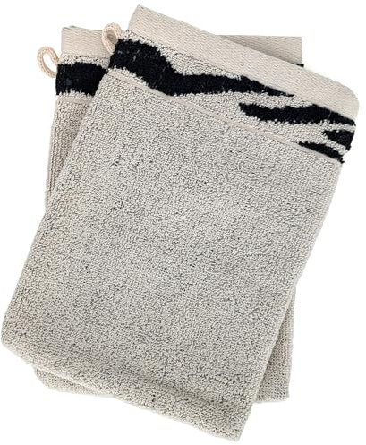 Linnea Lot de 2 Gants de Toilette absorbants 100% Coton Zebra Bordure Beige