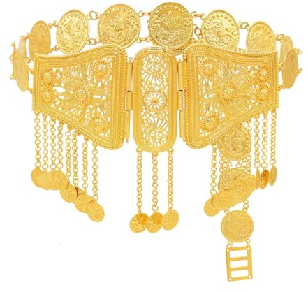 Wvapzxx Ceinture en métal avec pièces creuses dorées - Bijoux de corps marocains turcs kurdes arabes ethniques pour femme