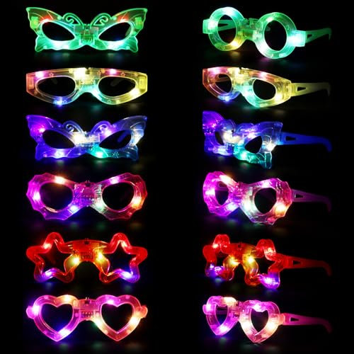 SKIKHN Led Brille für Party,12 Stück Led Brille Mitgebsel,Leuchtende Partybrille,Neon Party Brille für Weihnachten Silvester Karneval Weihnachten Geburtstag Festivalbrille für Kinder Erwachsene