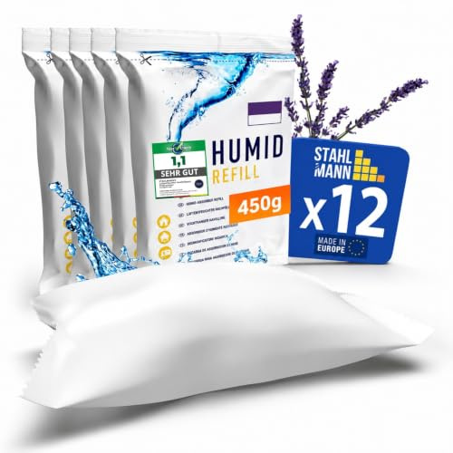 STAHLMANN® 12er Luftentfeuchter Nachfüllpack [12X400G Lavendel DUFT] - Luftentfeuchter Granulat [MADE IN EU] Entfeuchter Nachfüllpack - Entfeuchter Granulat (12er Pack) (12x 400 G Granulat)