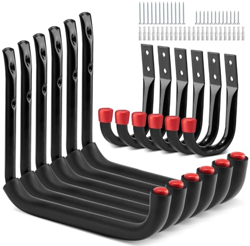 Sinoer Ganchos para Garaje 12 Piezas - Ganchos de Pared para Herramientas, Escaleras, Bicicletas y Objetos Voluminosos - 6 Piezas 25x23 cm + 6 Piezas 12x8.9 cm - Organizador de Almacenamiento