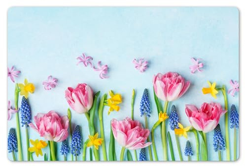 KitchenYeah© Set de 6 Manteles Individuales Plástico 45x30 cm Antimanchas y Antideslizantes Tapete Mesa Comedor Salvamantel Individual PVC Naturaleza Muerta - Flores - Primavera