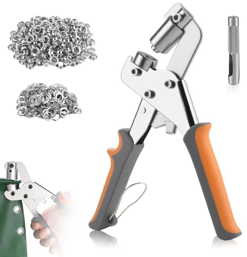 10mm Remachadora Ojales, Remachadora Ojales con 300 Ojetes para Perfecto Ojetes Metalicos Alicates Magnéticos para Lonas Tela Cortinas Toldo Cuero Pvc