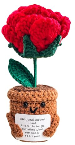 KIAYOO Regalo de Rosa, Decoraciones de Escritorio para el Hogar y la Oficina, Positive Flores de Ganchillo Regalo para Él Ella Hombres Mujeres Amigos Novio Cumpleaños Navidad San Valentín