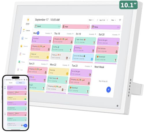 Calendario Digitale da Parete 10,1 Pollici Touch Screen - Planner Familiare con 32GB di Memoria, Cornice Foto Digitale, Sincronizzazione App e Cloud, Agenda Smart